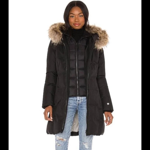 Soia & Kyo BROWN  Down Racoon Fur Hood Long Christy Parka Jacket Coat Sz S - Picture 5 of 13